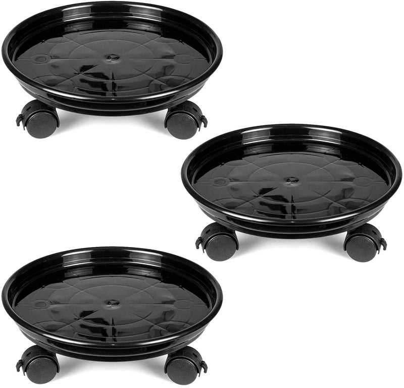 Fasmov 3 Pcs Plant Pallet Caddy Plant Stand Round Flower Pot Mover, Plant Pot Pallet Dolly Caster with Universal Wheels (Black) - Image 1